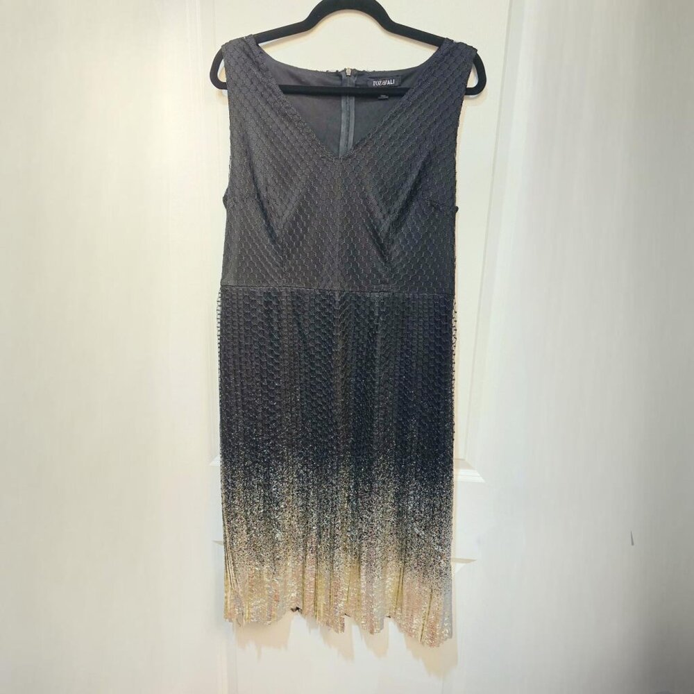 Roz & Ali ✦ Shimmer Midi Dress ✦ Black Silver Gold Ombre Sleeveless V-Neck 12 - Picture 4 of 11